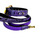 Load image into Gallery viewer, Amethyst Royale Python collar set, purple textured leather with gold hardware