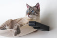 Load image into Gallery viewer, The Double Decker Cat Hammock by Catastrophic Creations in beige fabric with black mounting hardware.