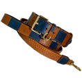 Bild in Galerie-Betrachter laden, Riviera Classic dog collar and leash set in brown and navy leather with gold buckle and ring, Allysa Payne Beverly Hills