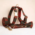 Load image into Gallery viewer, Red Tartan Christmas No Pull Dog Harness Set With Leash Personalized by DDPaws