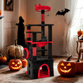 Load image into Gallery viewer, Gothic Cat Tree with Plush Perch and Spider Dangling Toy in black and red