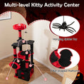 Load image into Gallery viewer, Gothic Cat Tree with plush red top perch and hanging spider toy (black & red)