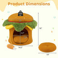 Load image into Gallery viewer, Hamburger Cat Nest with Chicken Drumstick Toy and Removable Cushion by DirectDeals; orange bun with green lettuce cat condo