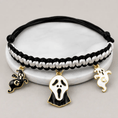 Load image into Gallery viewer, Halloween hand-woven pet collar decoration with black and white braided cord and three gold-edged ghost charms