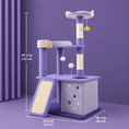 Load image into Gallery viewer, The Premium Purple Multi Level Cat Tree, plush purple fabric with a sisal ramp and dangling toys.
