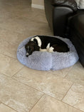 Load image into Gallery viewer, Mr. Peanut's OrthoPlush pet bed, 28-inch round gray plush pillow bed.