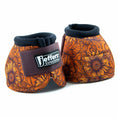Load image into Gallery viewer, Jeffers Expressions No-Turn Bell Boots for Horses, pair, nylon with orange floral pattern and navy trim