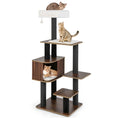 Carica l'immagine nel visualizzatore della galleria, DirectDeals 59.5in multi-level cat tree with white cushioned top perch, dark wood platforms and sisal rope posts, 2 cats shown