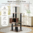 Carica l'immagine nel visualizzatore della galleria, Multi-level Cat Tree by DirectDeals; 59.5-inch tall cat tower with cushioned beige top perch and black sisal posts