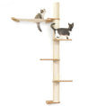 Bild in Galerie-Betrachter laden, The Crow's Nest wall cat scratcher with hammock by Catastrophic Creations; tall sisal post with wooden platforms, 2 cats.
