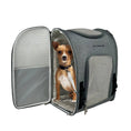 Carica l'immagine nel visualizzatore della galleria, Mr. Peanut's Aspen Series airline-compliant backpack pet carrier in gray with mesh panels, dog inside