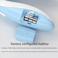Load image into Gallery viewer, Whisker House blue pet nail trimmer with LED light; battery compartment open showing 3 LR44 cells.