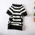 Load image into Gallery viewer, Halloween skull knitted pet sweater, black and white striped knit for cats and dogs, by Pet Zen
