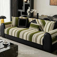Load image into Gallery viewer, Topspet Black Couch Cover with green and beige striped pattern for sofas