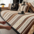 Load image into Gallery viewer, Topspet couch cover for sofa/chair with brown and cream geometric pattern, non-slip edge, protects furniture from pets