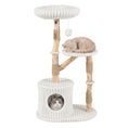 Bild in Galerie-Betrachter laden, Solid Wood Cat Tree 41 inches with real branches and a cozy bed; white rope-wrapped platforms and two sleeping cats.