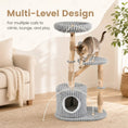 Bild in Galerie-Betrachter laden, Solid Wood Cat Tree 41-in with Real Branches and Cozy Bed by DirectDeals, gray rope-wrapped posts.