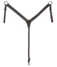 Bild in Galerie-Betrachter laden, StateLineTack Tabelo Western V-shaped breast collar in dark brown leather with white stitching and metal rings.
