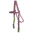 Bild in Galerie-Betrachter laden, Tabelo Cord Headstall with Stones by StateLineTack; pink and green braided tack with metal buckles.