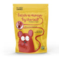 Load image into Gallery viewer, Cat toy Catch a Mouse by the Tail in yellow pouch with a red mouse; 100% New Zealand wool, Cat in the Box LLC.