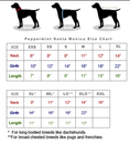 Load image into Gallery viewer, Peppermint Santa Monica dog clothing size chart with neck, chest girth, and back length measurements in inches and measuring diagrams.