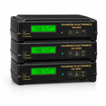 Load image into Gallery viewer, ReptiChip Vivarium Electronics thermostats VE-100, VE-200, VE-300 stacked, black with green LCD displays