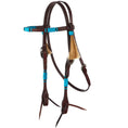 Charger l'image dans la visionneuse de la galerie, WD Tack Turquoise Rawhide Rope Tooled Browband Headstall With Heavy Stainless Steel Cart Buckles by Mayatex