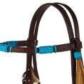 Charger l'image dans la visionneuse de la galerie, WD Tack Turquoise Rawhide Rope Tooled Browband Headstall With Heavy Stainless Steel Cart Buckles by Mayatex