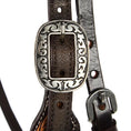 Load image into Gallery viewer, WD Tack Black Hide Overlay Tooled Browband Headstall Steel Hardware by Mayatex