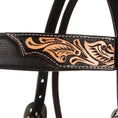 Load image into Gallery viewer, WD Tack Black Hide Overlay Tooled Browband Headstall Steel Hardware by Mayatex