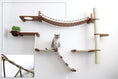 Load image into Gallery viewer, Cat Jungle Gym Wall System The Expedition Cat Condo by Catastrophic Creations; brown wood platforms with rope bridge.