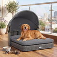 Bild in Galerie-Betrachter laden, Wicker Dog House with Adjustable Canopy & Cushions by DirectDeals; gray canopy and cushions on an outdoor balcony.