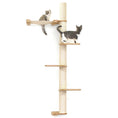 Bild in Galerie-Betrachter laden, The Crow's Nest wall cat scratcher with hammock by Catastrophic Creations, platforms on sisal post, two cats.