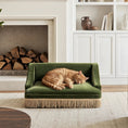 Load image into Gallery viewer, Duchess 33' Medium Princess Pet Bed Sofa with Fringe Skirt, Olive Green Velvet by HouseOfZazla