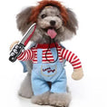 Gallery viewerに画像を読み込む, Cosplay dog outfit: blue overalls with red striped sleeves, dog holding a knife prop