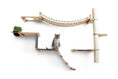 Load image into Gallery viewer, The Expedition Cat Jungle Gym Wall System cat condo; beige wood platforms, rope bridge, sisal post.