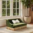 Load image into Gallery viewer, Duchess 33' Medium Princess Pet Bed Sofa with Fringe Skirt, Olive Green Velvet by HouseOfZazla