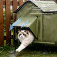 Cargar la imagen en la vista de la galería, Pet Zen cat bed outdoor rain-shelter, green fabric with detachable tunnel, cat stepping out.