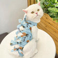 Gallery viewerに画像を読み込む, Lace-up cat post-op recovery wear in blue polyester with pineapple print