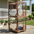 Bild in Galerie-Betrachter laden, Large two-tier wooden outdoor cat enclosure on lockable wheels with predator-proof wire mesh and multi-level platforms