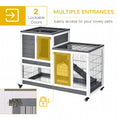 Load image into Gallery viewer, PawHut wooden rabbit hutch elevated bunny cage; two gray-framed units with yellow doors by Home Furnishers