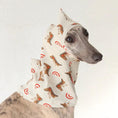 Load image into Gallery viewer, Whippet and Greyhound Dinosaur Cotton Pajamas, cream hooded dog costume with dinosaur print by SOCKPET