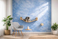 Bild in Galerie-Betrachter laden, Cat Bridge for Wall cat perch, curved wooden plank with rope netting between posts mounted on a blue wall.