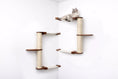 Load image into Gallery viewer, The Catacombs Cat Condo by Catastrophic Creations; rope-wrapped beige posts with brown platforms, cat perched on top.
