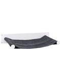 Load image into Gallery viewer, Cat hammock shelf by Enjoy The Wood B2B; white wall-mount board with dark gray fabric hammock.
