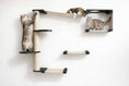 Charger l'image dans la visionneuse de la galerie, The Climb Condo cat wall climbing system by Catastrophic Creations; beige platforms and sisal-wrapped post, 3 cats