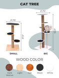 Load image into Gallery viewer, Cat Climbing Tower by Enjoy The Wood B2B; dual-size cat tree with sisal posts and platforms, wood color options.