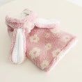 Load image into Gallery viewer, Small dog flannel cape towel, pink plush with cream flower pattern and white lining.
