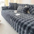 Load image into Gallery viewer, Couch slipcover set in plush gray faux-fur texture on a sofa with matching cushions