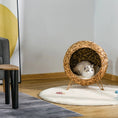 Load image into Gallery viewer, Cozy Elevated Cat Bed by Doba, handcrafted woven brown cat condo with soft cushion